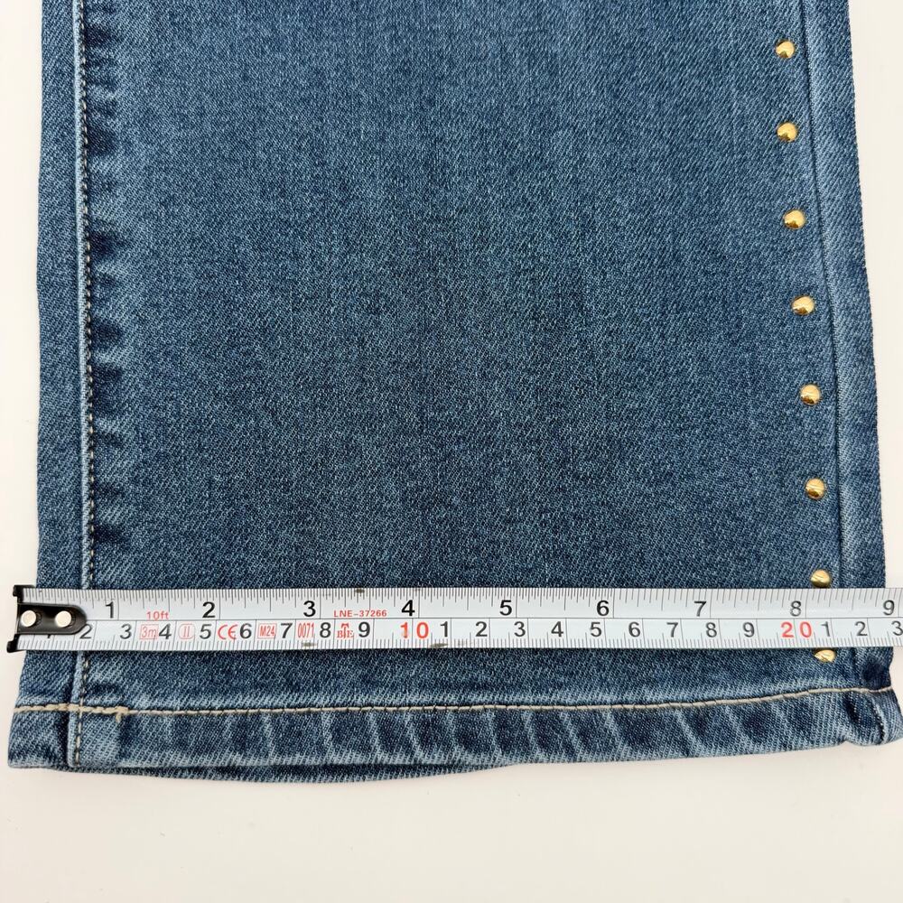 Express Embellished Stud Straight Leg Jeans NWT Size 8 Medium Wash Gold Studs - Picture 11 of 12